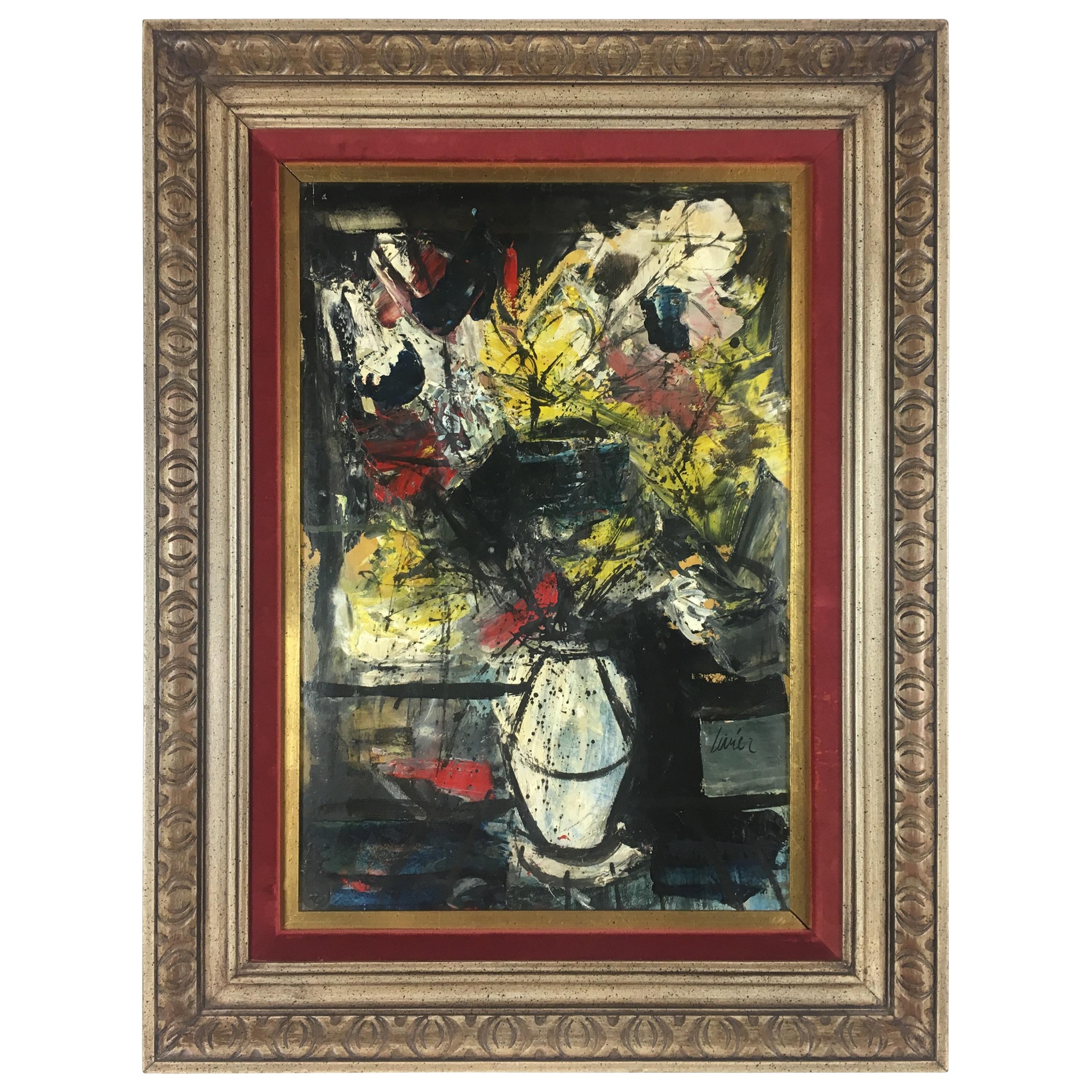 Charles Levier Oil Still Life Painting in the Manner of Bernard Buffet For Sale