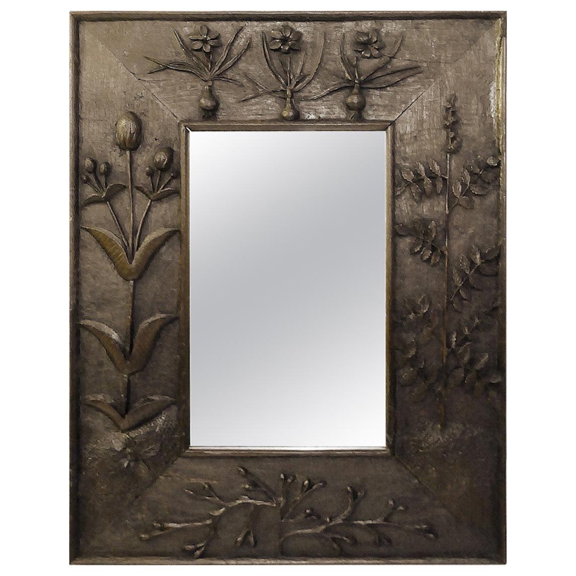 Solid Wood Frame Motifs Plant Carved with Mirror