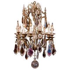 French Louis XV Style, Patinated Bronze, and Cut-Crystal Chandelier, circa 1950