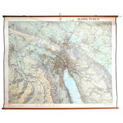 Vintage City of Zurich, Decorative Wall-Mounted Map of the City, 1950s