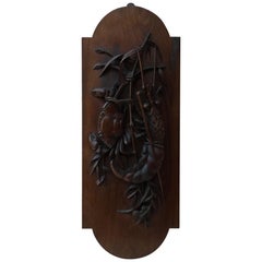Asian Wood Carved Wall Plaque with Crab and Lobster