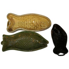 Antique Collection of 19th Century, French Earthenware Fish Baking Molds