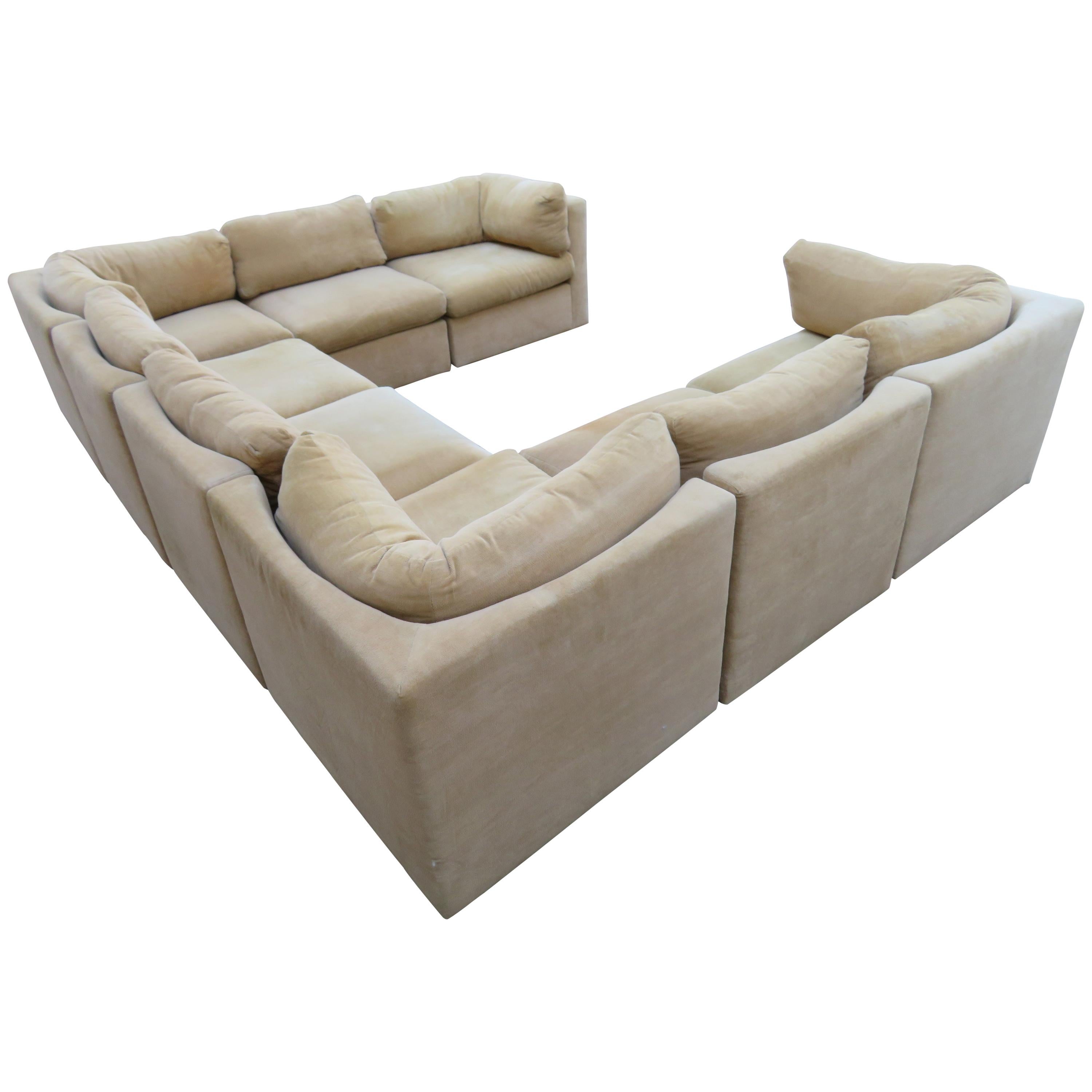Wonderful 8 Piece Milo Baughman Curved Seat Sectional Sofa Mid-Century Modern
