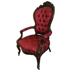 Large American Rococo Revival Rosewood Parlor Armchair, Mid-19th Century