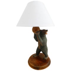 Black Forest Bear Table Lamp Early 20th Century Carved Wood