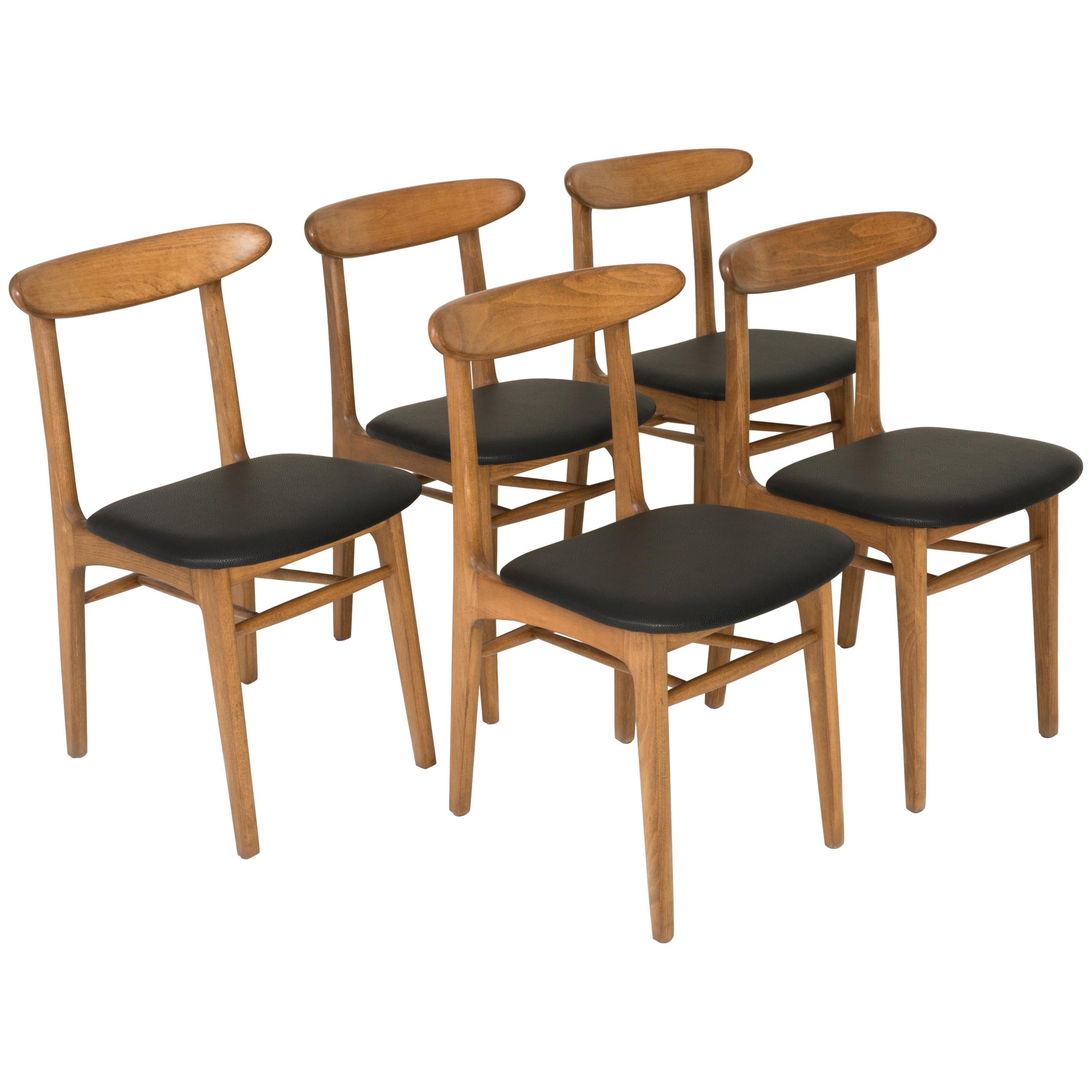 Set of Five Vintage Faux Leather Dining Chairs, 1960s
