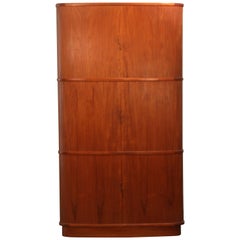 Vintage Mid-Century Modern Teak Corner Cabinet with Tambour Doors and Slide Out Table