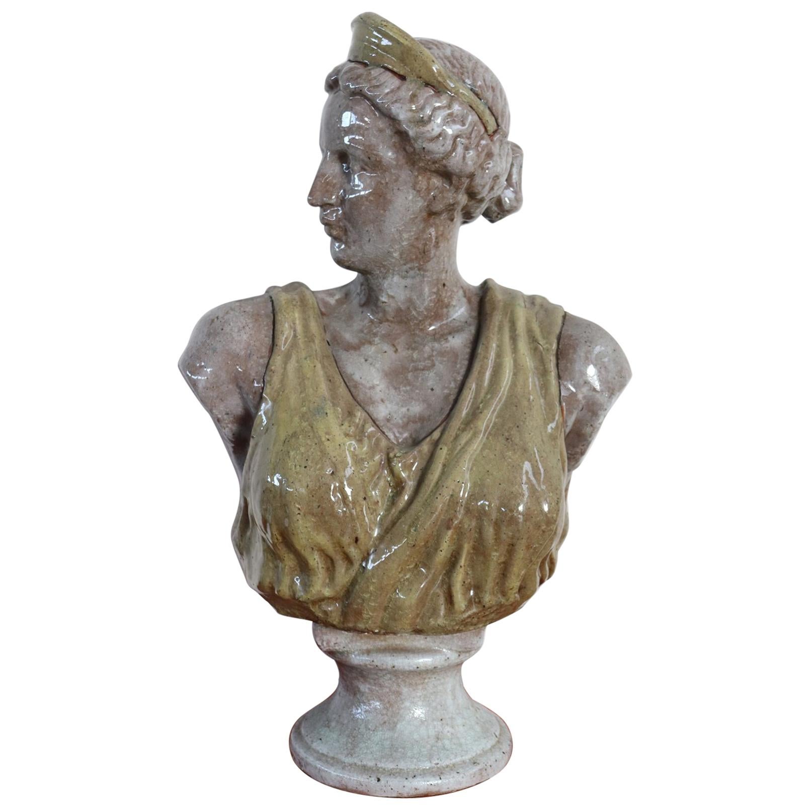 20th Century Italian Sculpture in Glazed Clay Bust of a Roman Woman