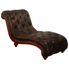 Vintage Pair of Leather Tufted Chesterfield Style Chaise Lounge Daybeds