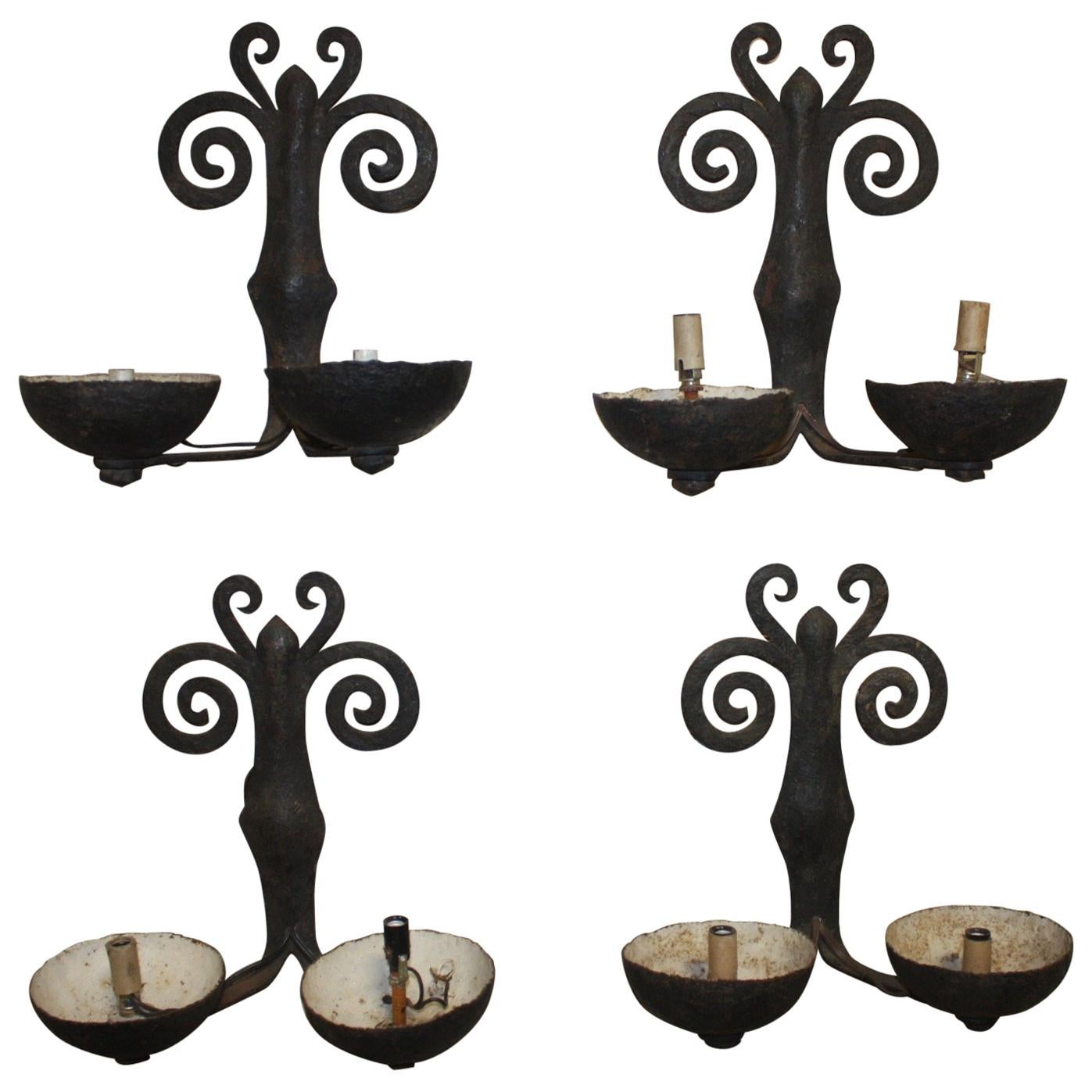 Superbe French Pairs of Iron Sconces