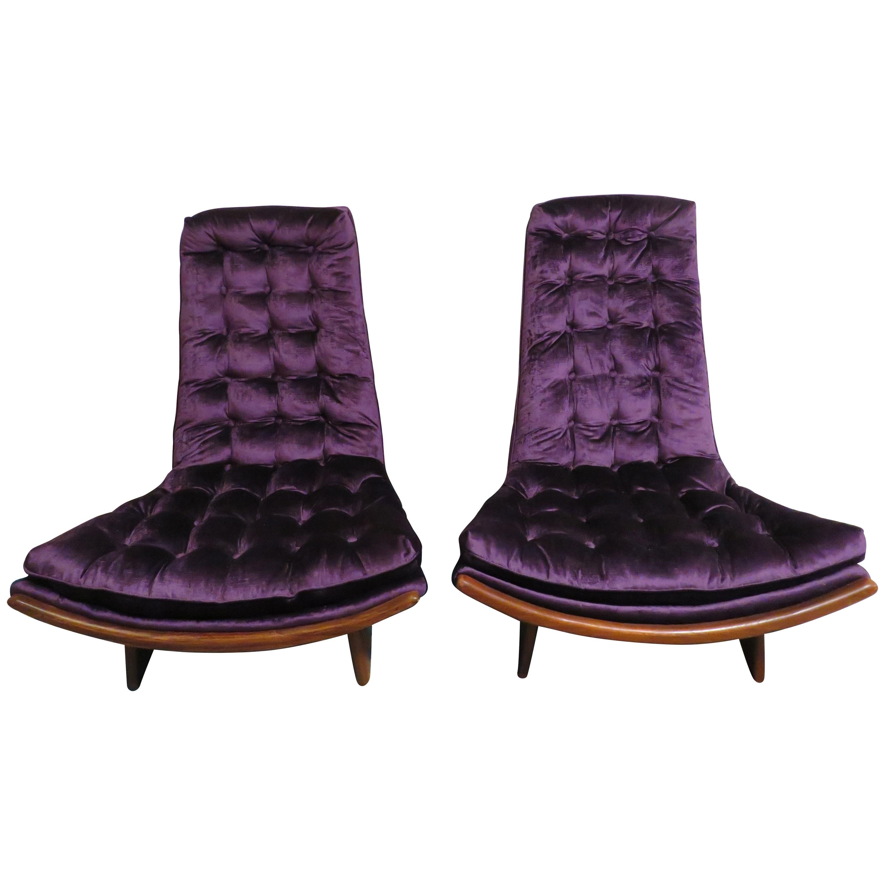 Magnificent Pair of Adrian Pearsall Tall Tufted Sculptural Walnut Scoop Chairs For Sale