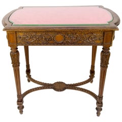 Table centrale en noyer et verre biseauté de style Louis XVI de la fin du XIXe siècle
