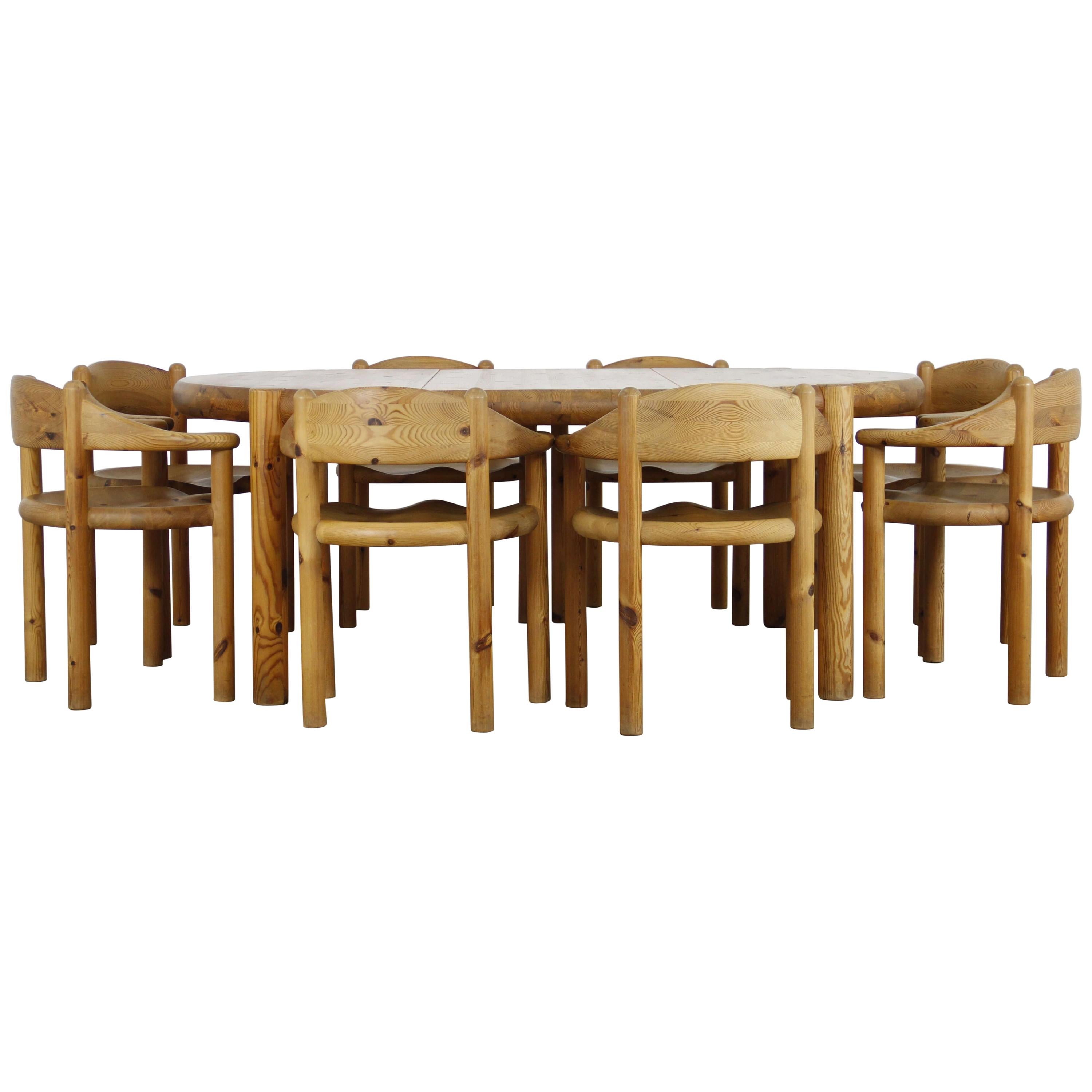 1960s Rainer Daumiller Pine Dining Set-Table and 8 Chairs