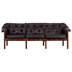 Midcentury Teak and Leather 3-Seat Sofa by Arne Norell for Coja