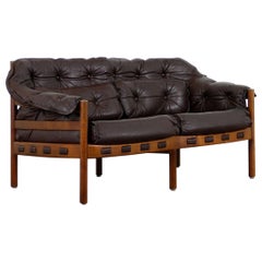 Midcentury Teak and Leather 2-Seat Sofa by Arne Norell for Coja