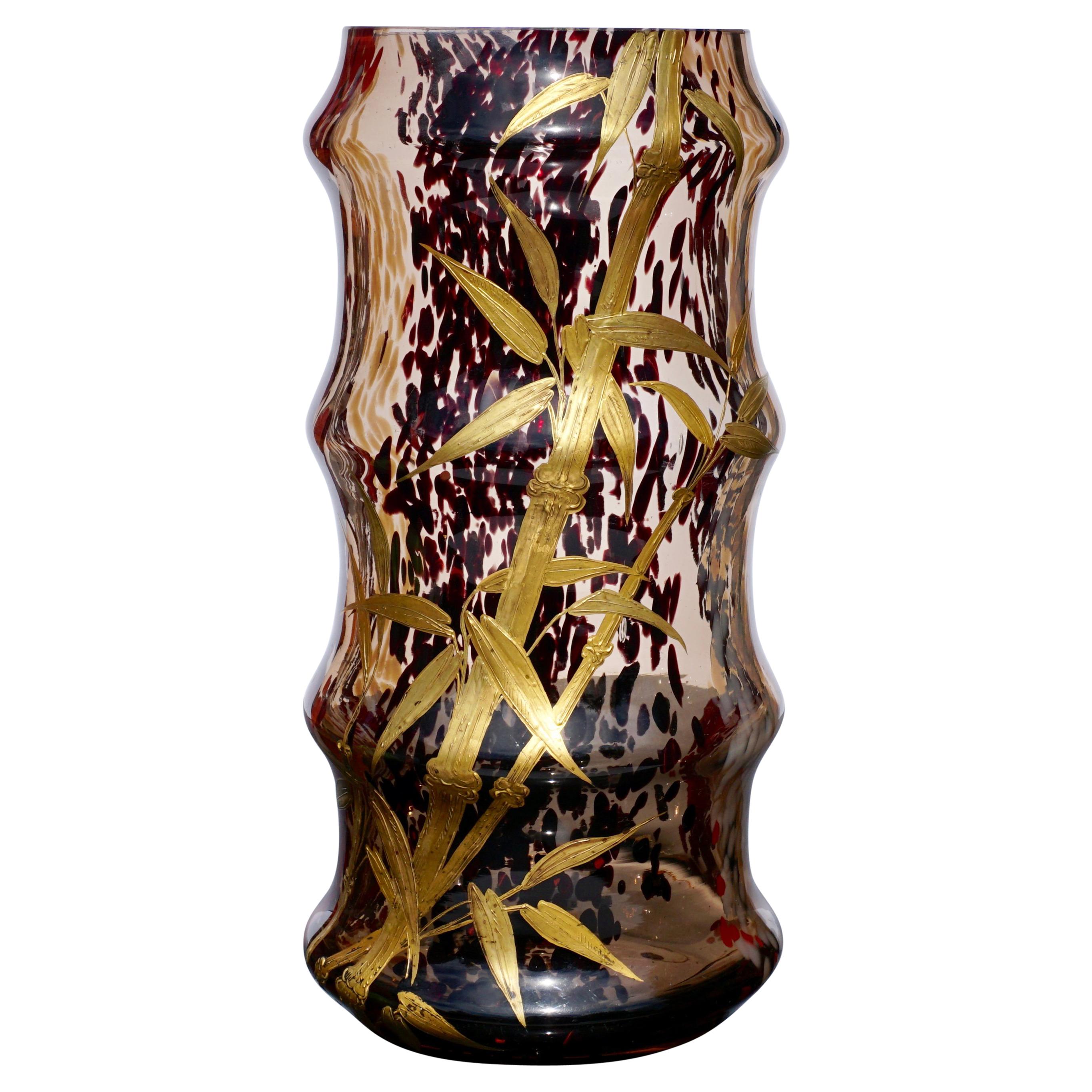 Ernest Baptiste Leveille Tall Gilt Bamboo Vase