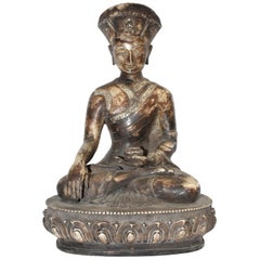 Large Silvered Bronze Tibetan Deity of a Teacher, God of Wisdom