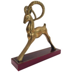 French Art Deco Sculpture of Brass Gazelle Deer