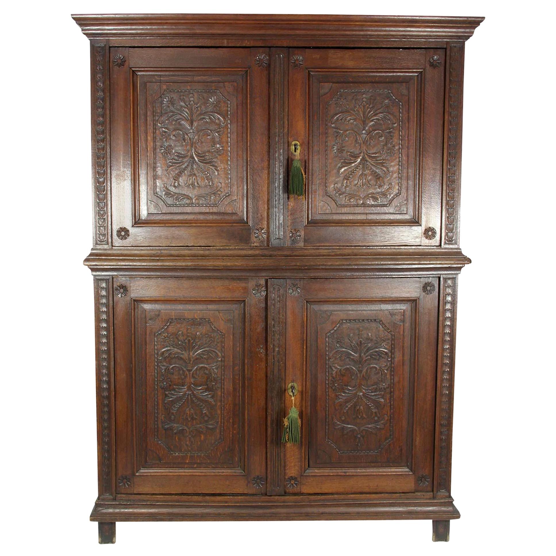 Oak Louis XV Style Four-Door Cabinet, circa 1810
