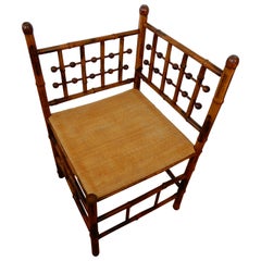 Antique Americana Stick and Ball Bamboo Corner Chair, circa 1890s