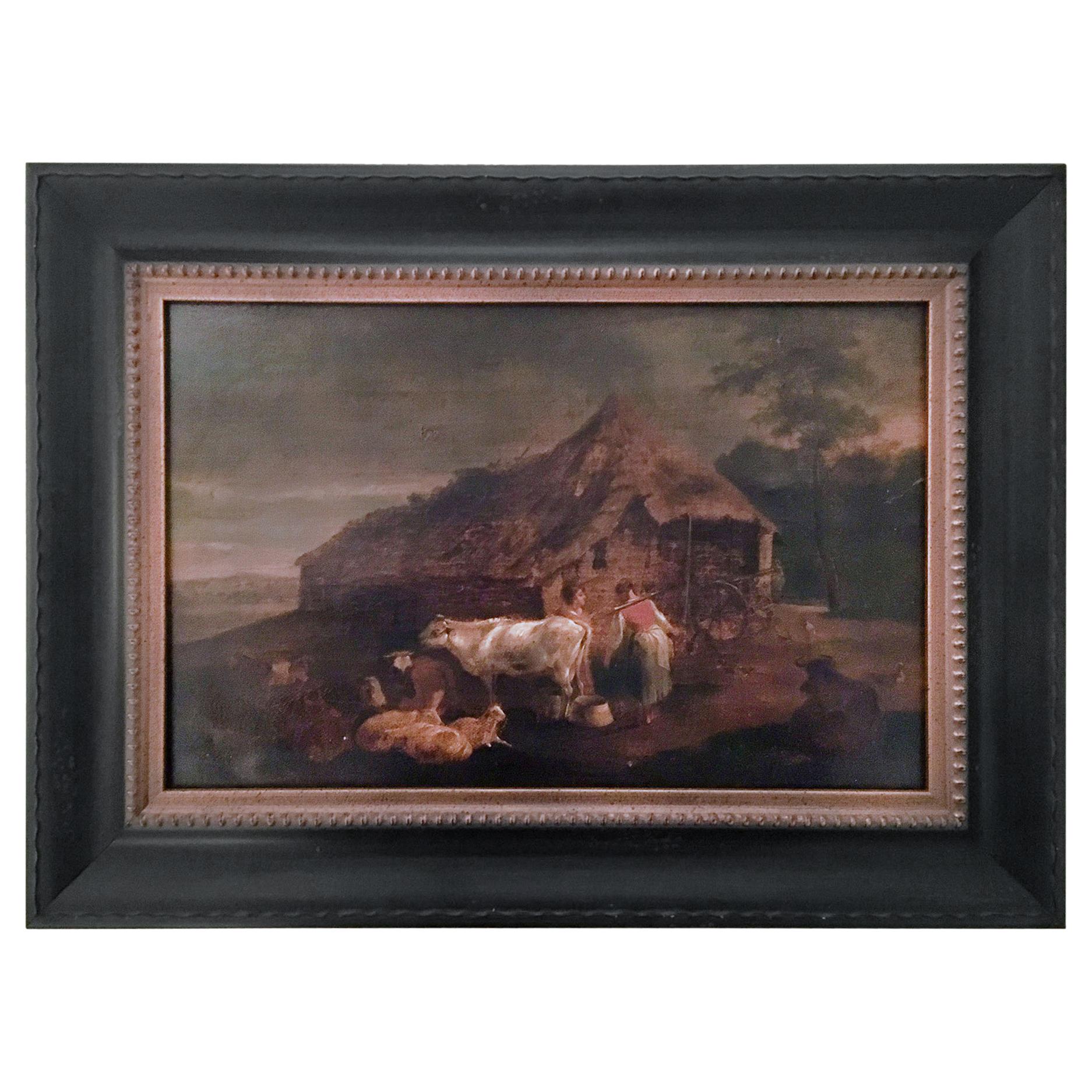 Dutch Old Master Painting Barnyard with Farm Animals For Sale