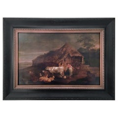 Dutch Old Master Painting Barnyard with Farm Animals