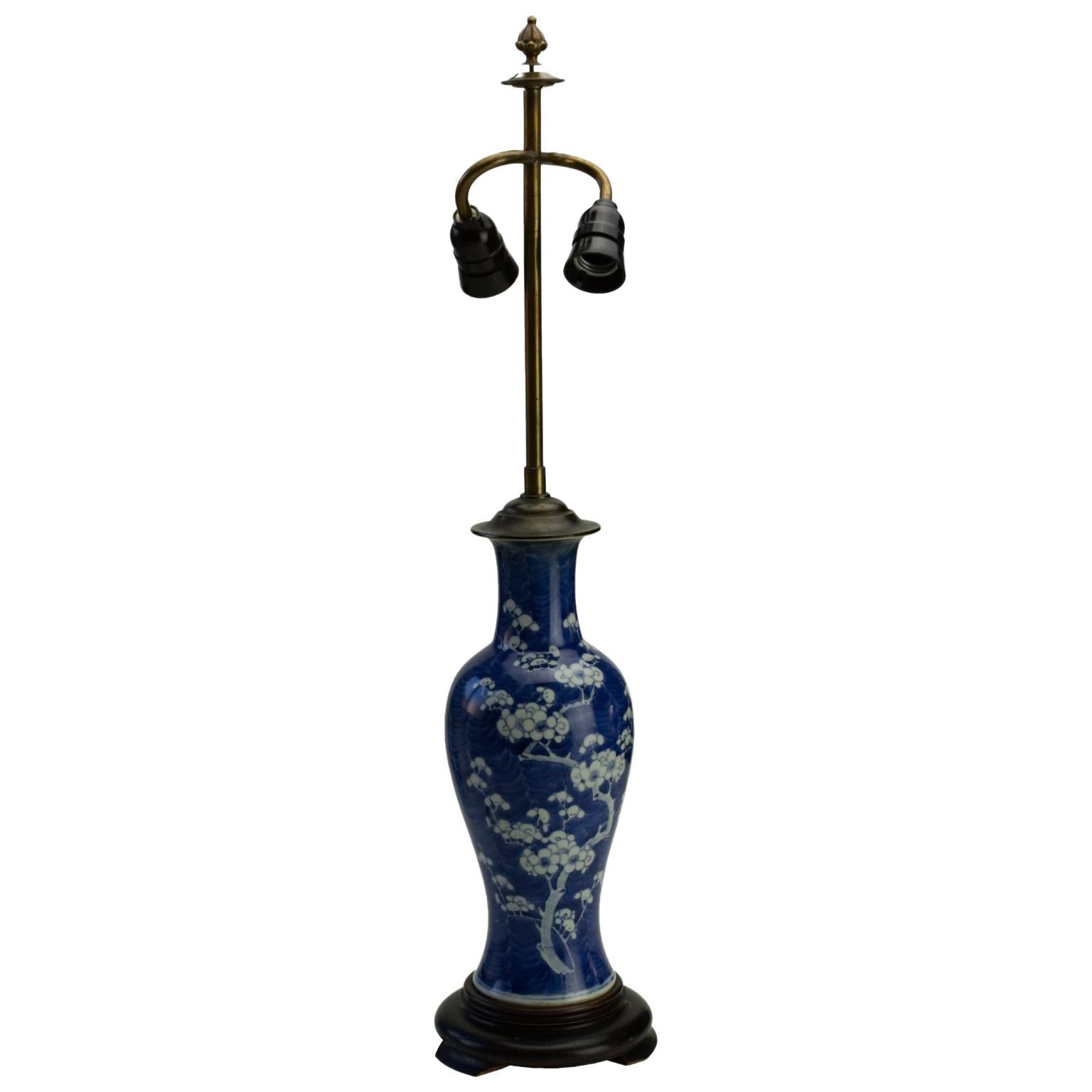 Chinese Export Prunus Vase Lamp, circa 1900