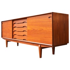 Dyrlund Teak Credenza by Rosengren Hansen with Louver Drawers and Finished Back