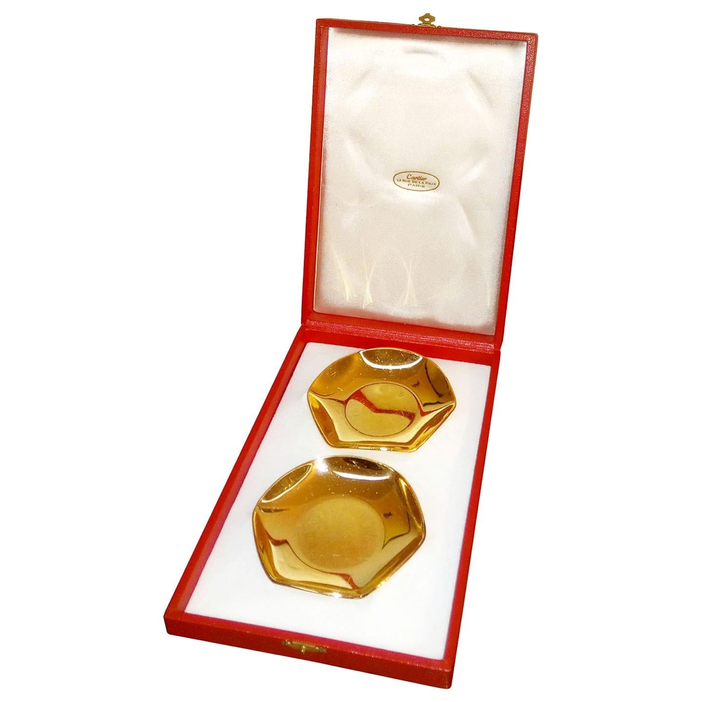 Gilt Metal Pair of Coupes in Original Box, by Cartier