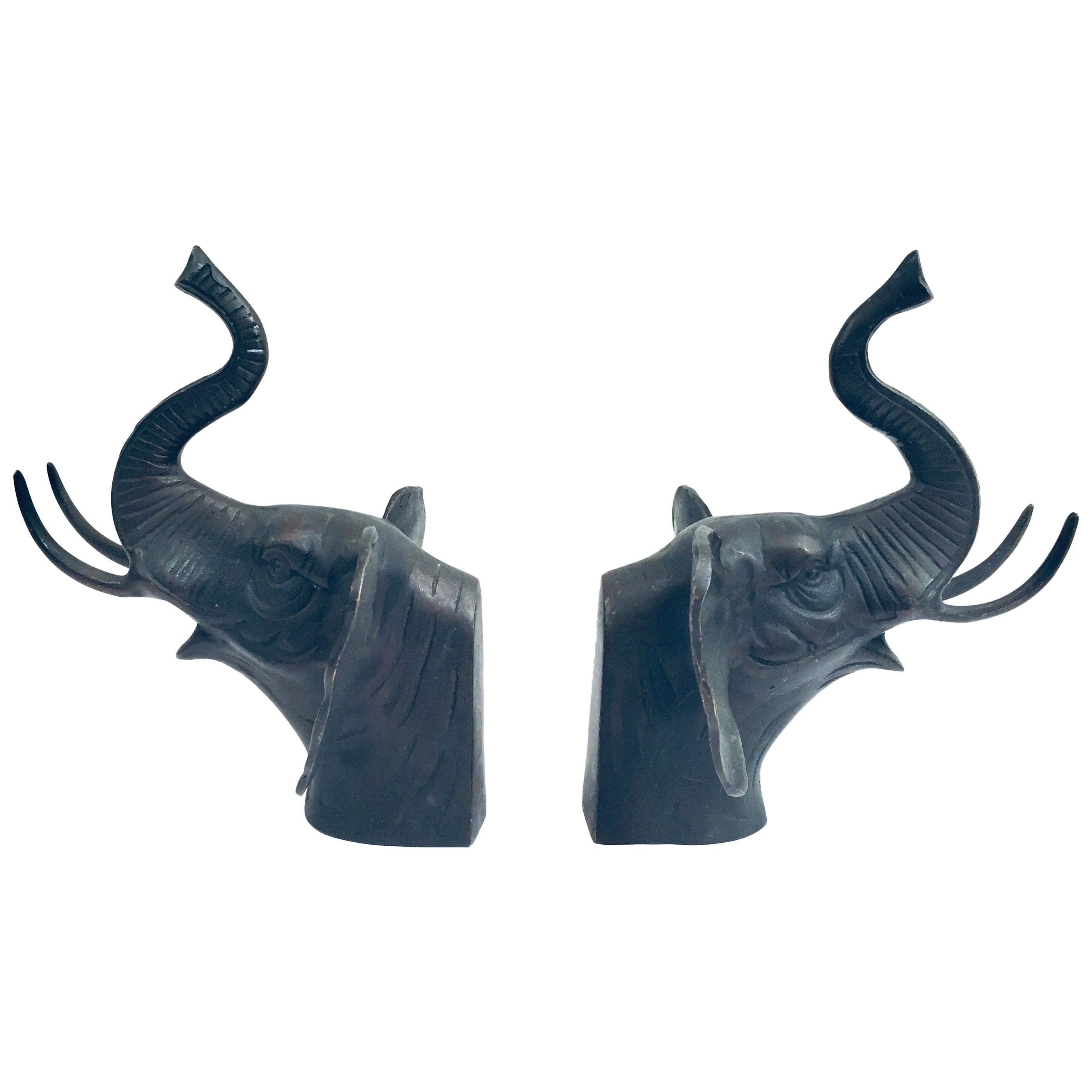 Pair of Cast Iron Elephant Heads Bookends