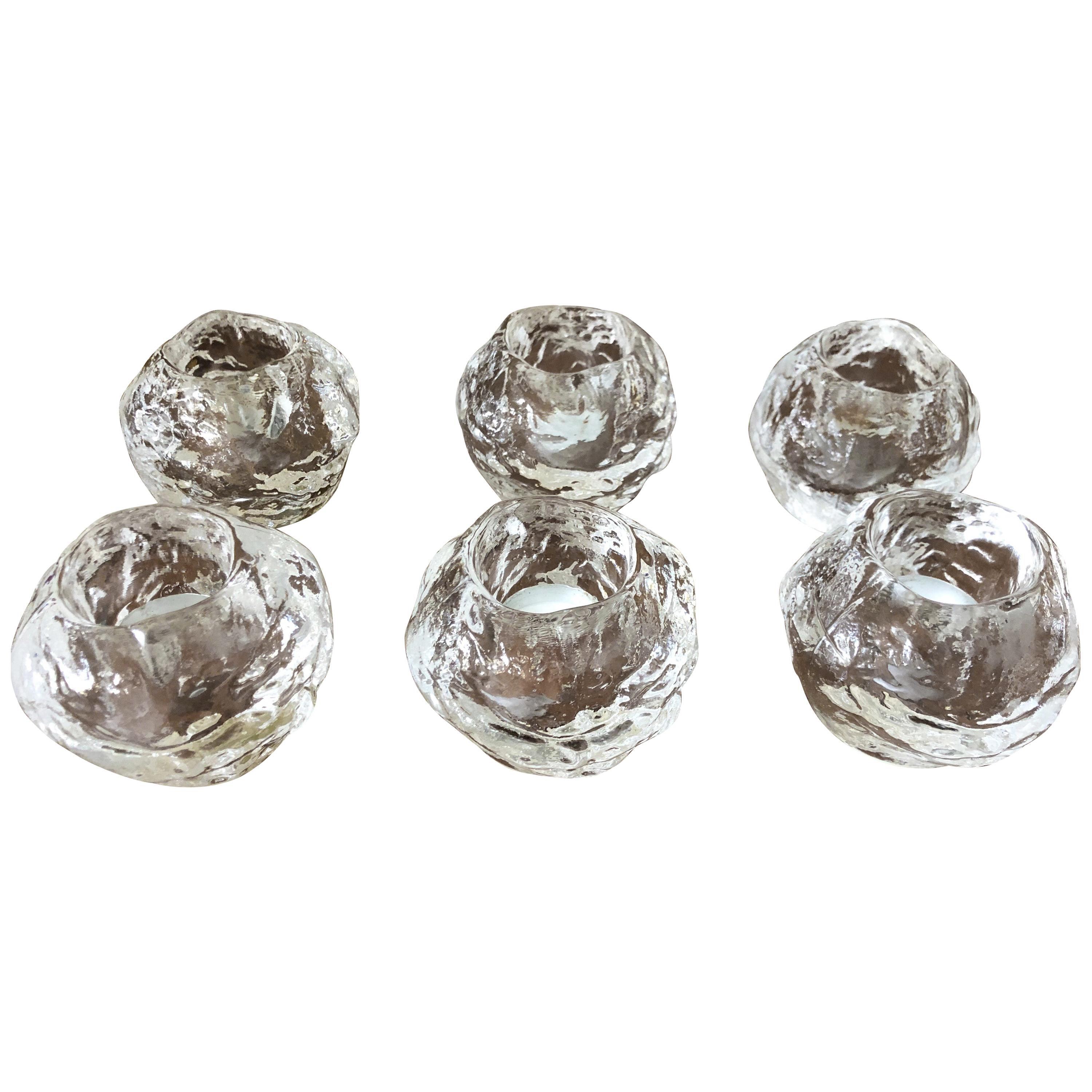 Set 6 Art Glass Snowball Votive Candleholders by Kosta Boda for Orrefors For Sale