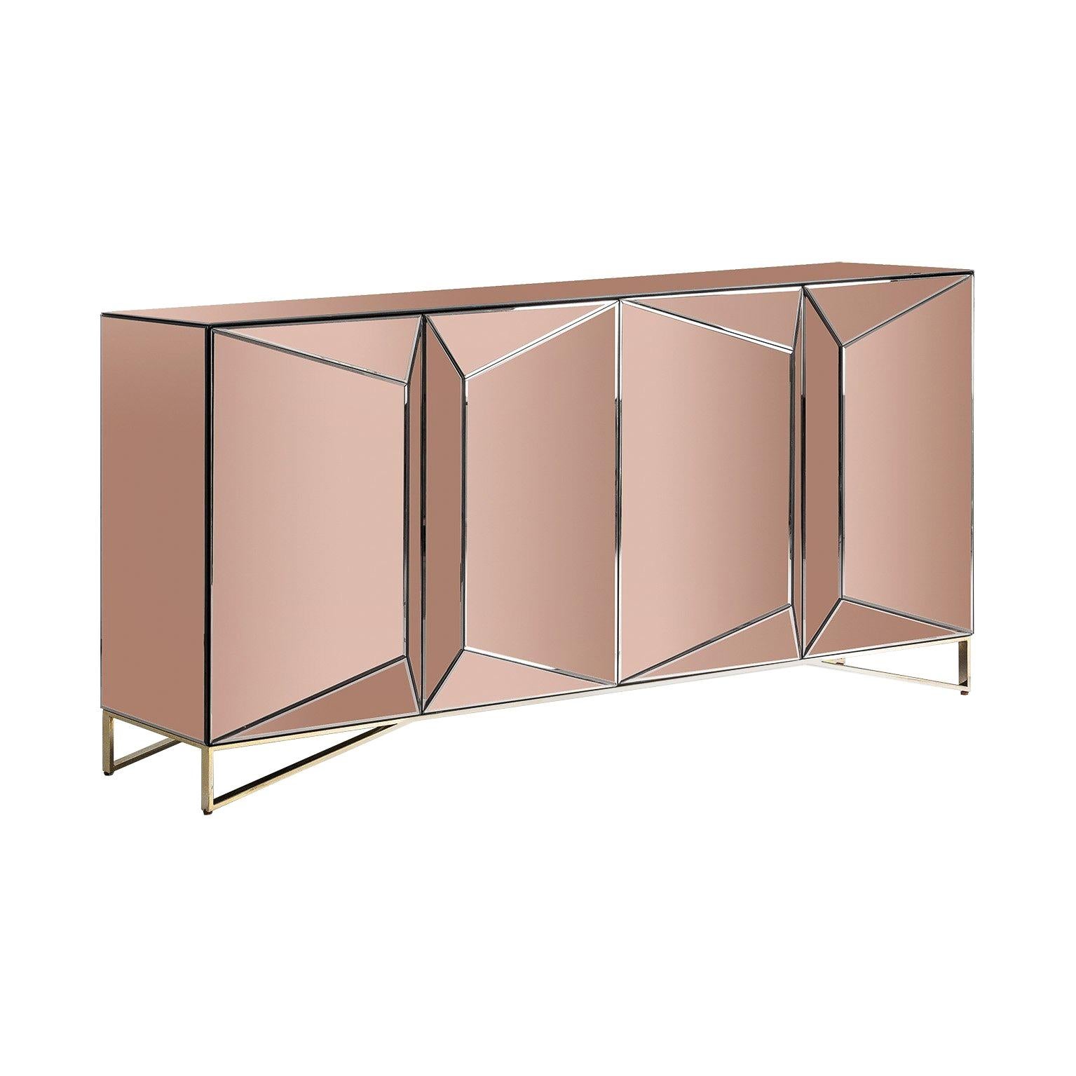 Copper Colored Mirrored and Chrome Design Sideboard