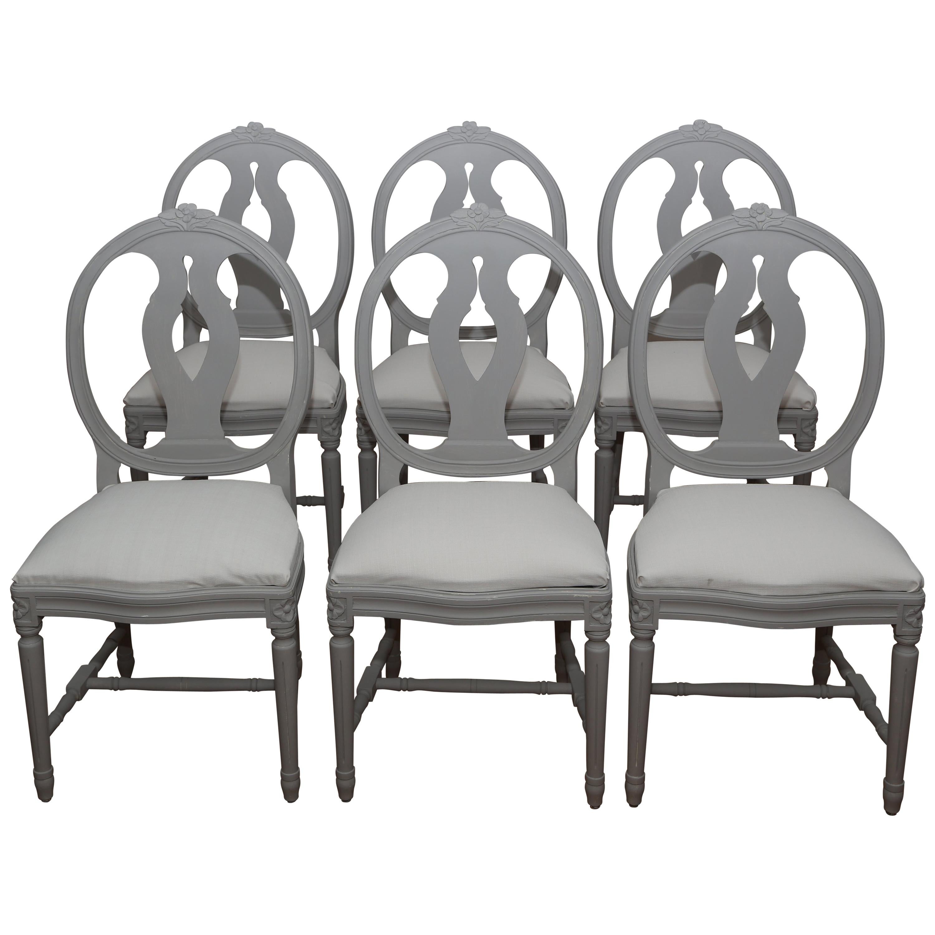 Swedish Gustavian Chairs, Set of 6, 1920 For Sale