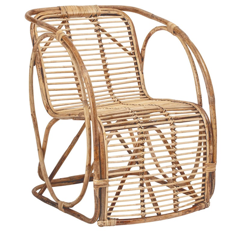 Natural Cane Wicker Lounge Armchair For Sale at 1stDibs