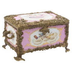 Retro Lovely Hand Painted Sevres Style Porcelain Casket Pink