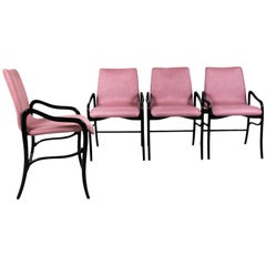 1960s Set of Four Armchairs by Enrico Ciuti, Rounded Beech, Pink Linen, Italy
