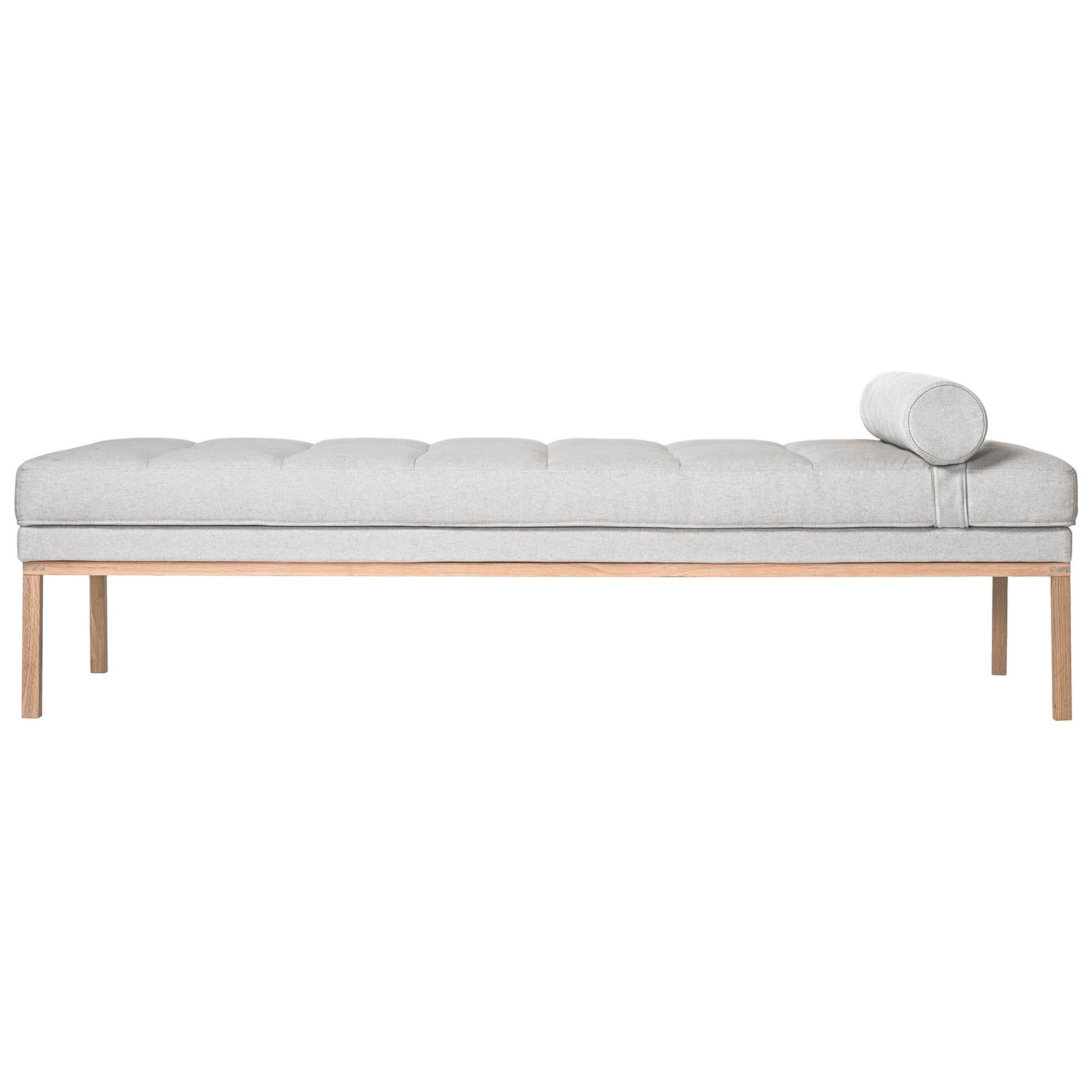 Modern Line Smoked Oakwood and Light Grey Cotton Fabric Daybed