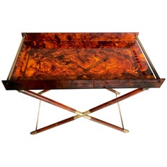 Faux Tortoiseshell Side Table with Brass Detailing