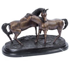 Pair of Thoroughbred Horses Bronze Sculpture