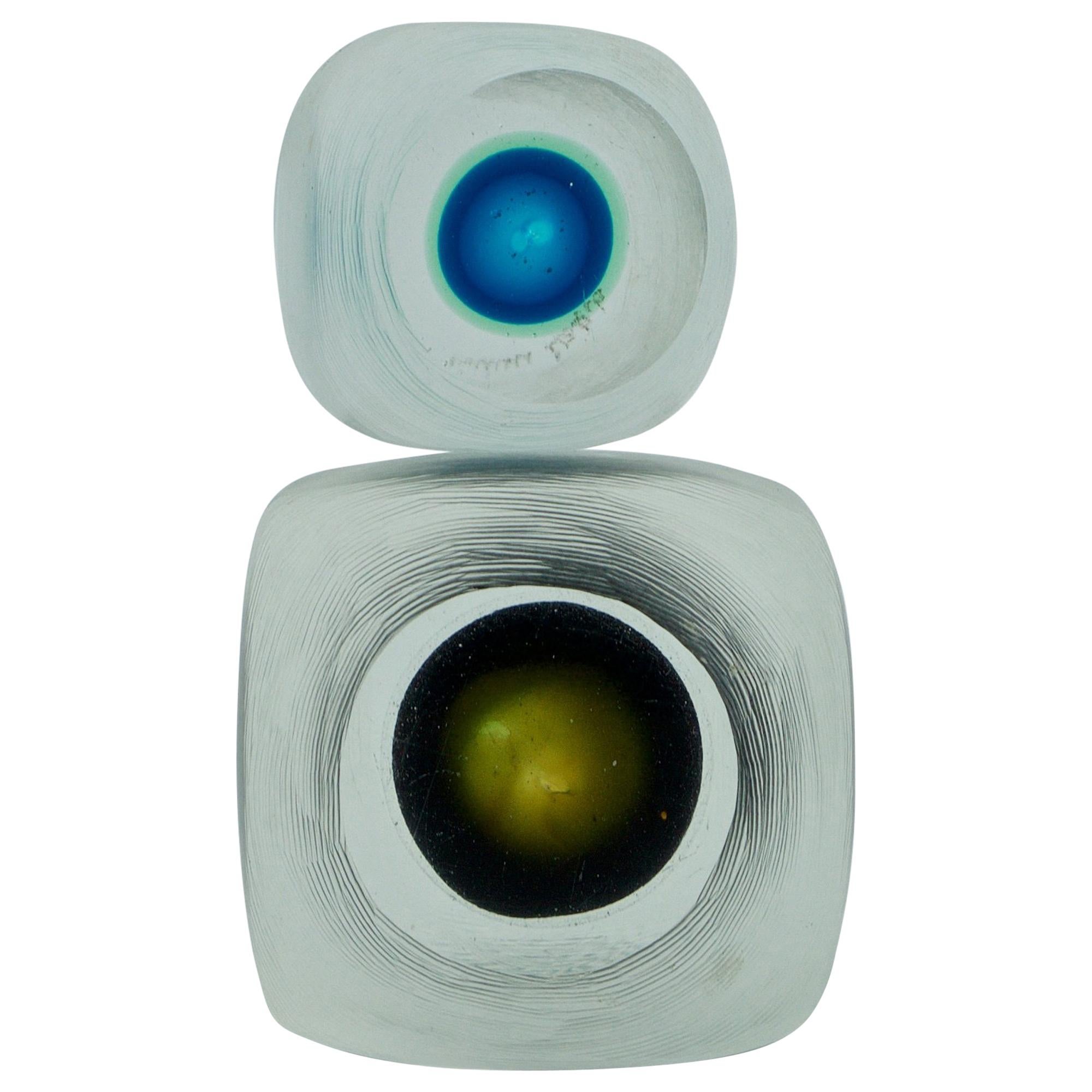 Midcentury Caliari Venini Inciso Art Glass Cube Eyeball Sculpture Paperweights For Sale