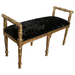 French Empire Style Gilt Boudoir Window Seat, Velvet Upholstery