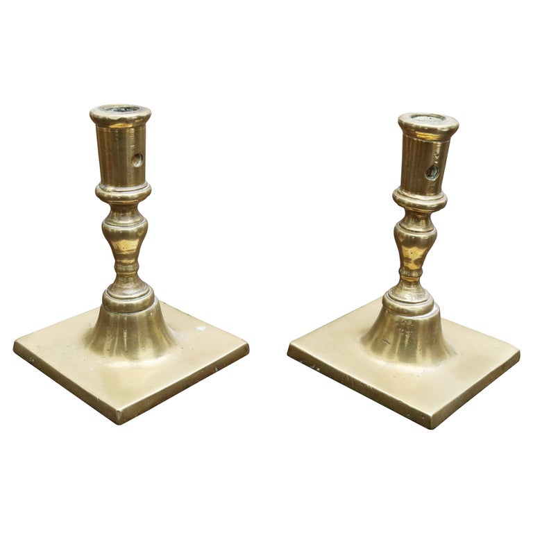 17th Century Pair of Spanish Brass Candleholders For Sale at 1stdibs