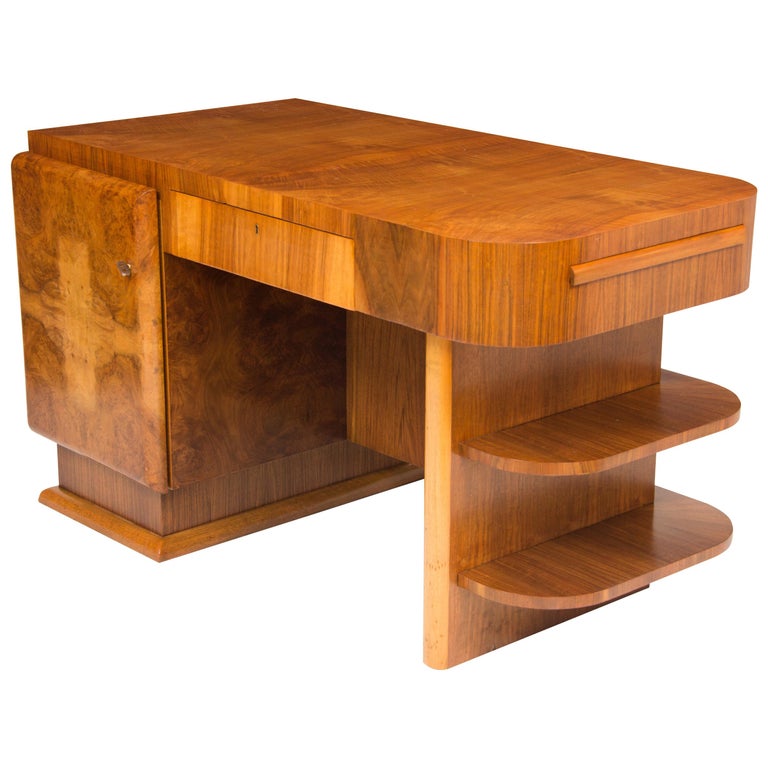 Large Art Deco Desk in Walnut at 1stDibs