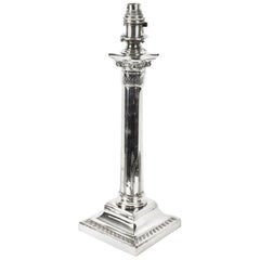 Antique Victorian Silver Plated Corinthian Column Table Lamp, 19th Century