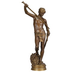 Antique 'David Vainqueur de Goliath' a Bronze Figure by Antonin Mercié, circa 1880