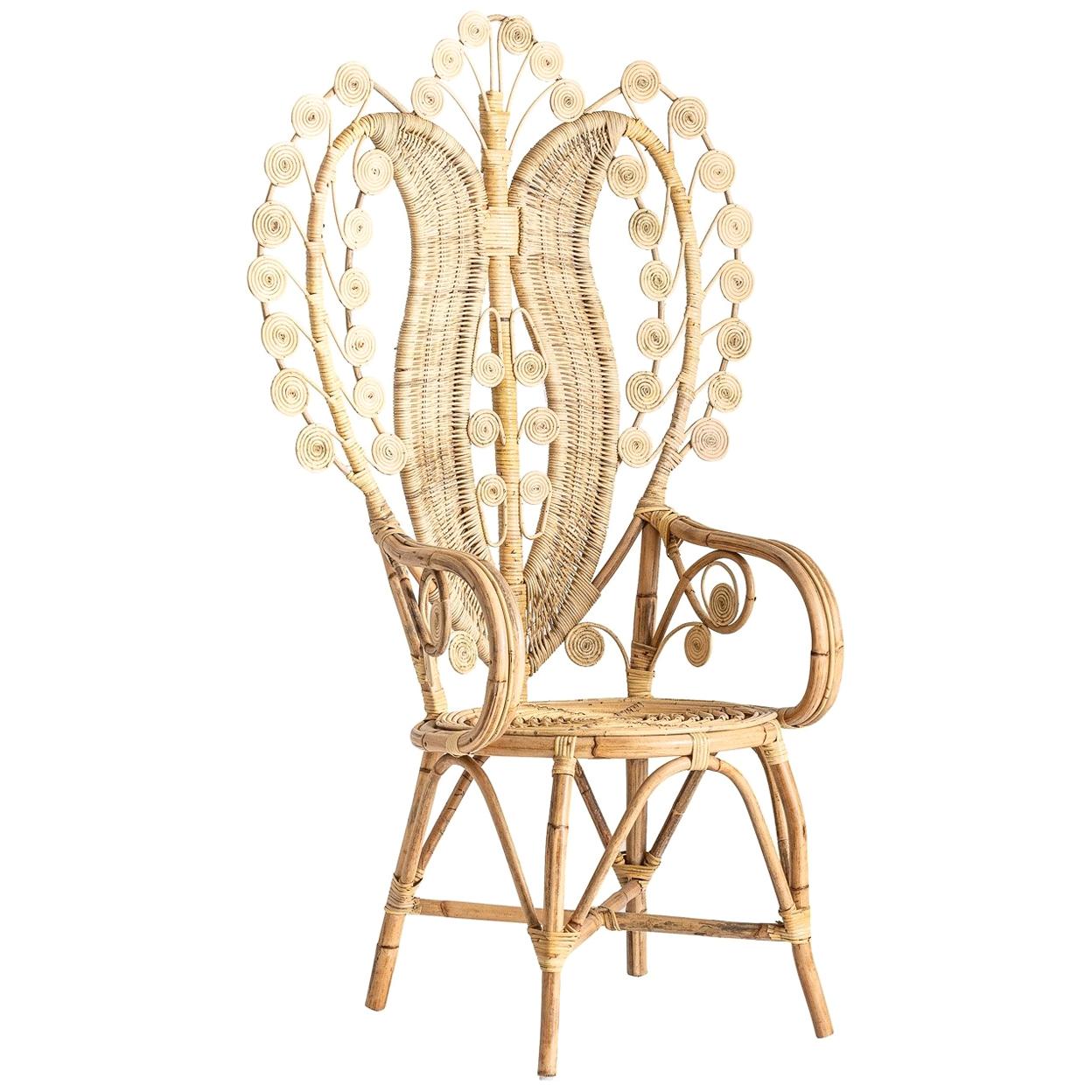 Rattan and Wicker Peacock Armchair
