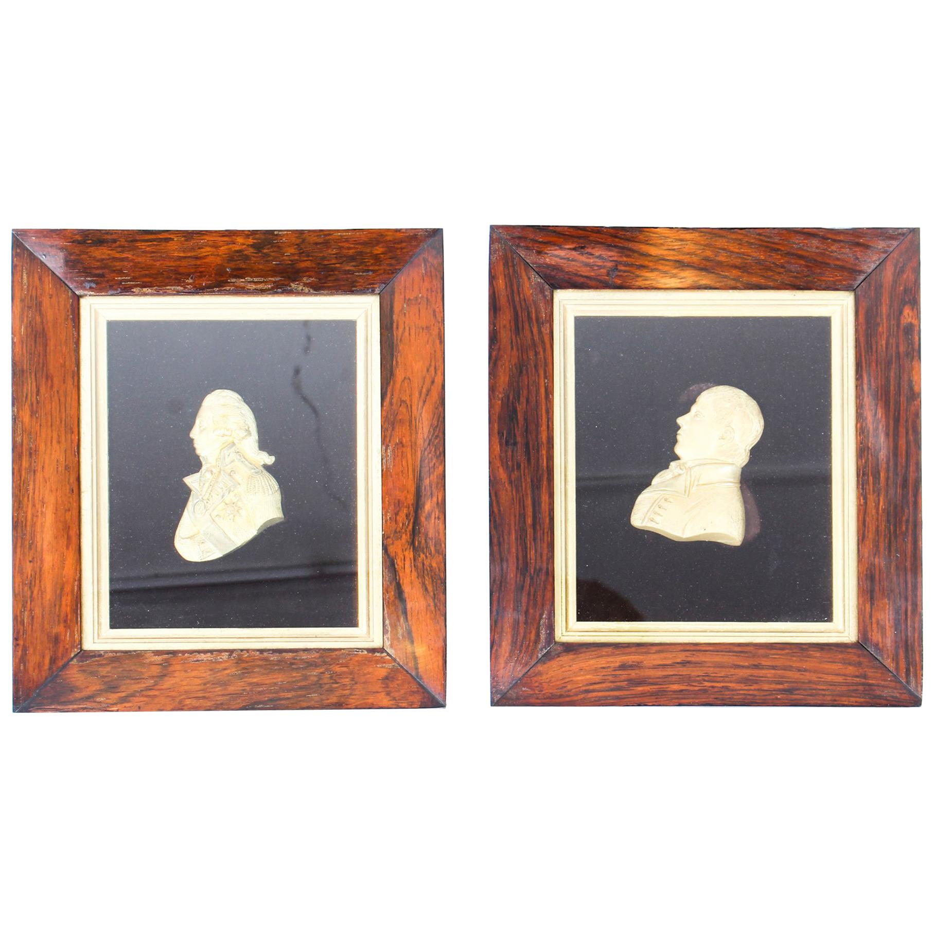 Antique Pair English Framed Ormolu Busts of Classical Gentleman, 19th Century