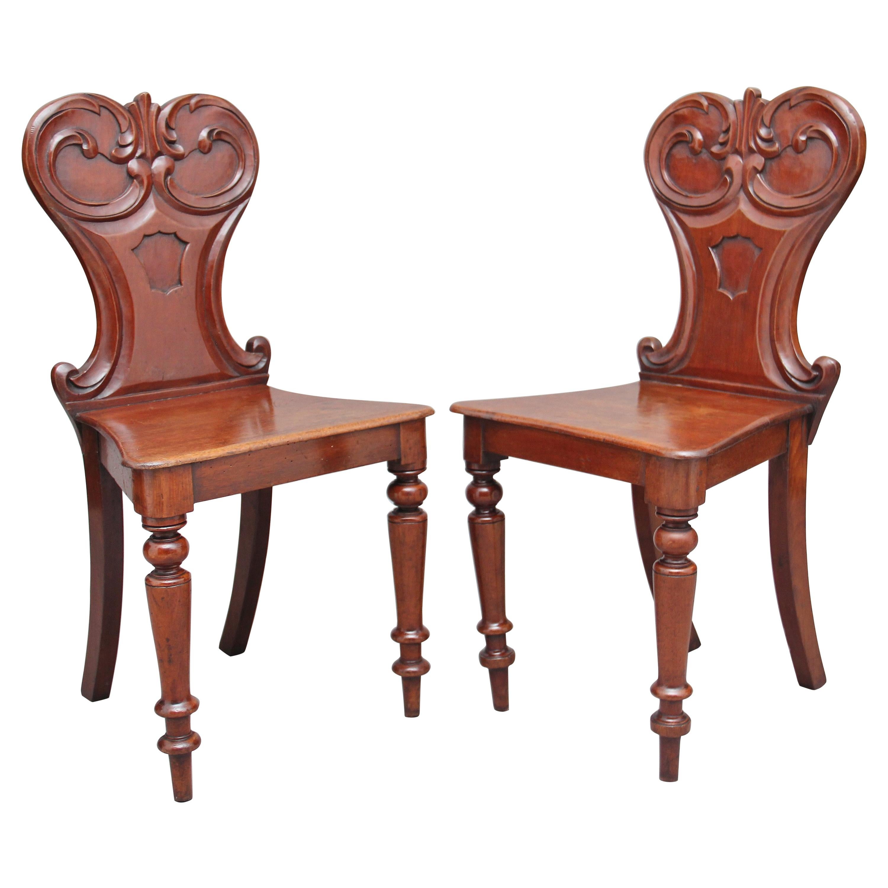 Pair of 19th Century Mahogany Hall Chairs