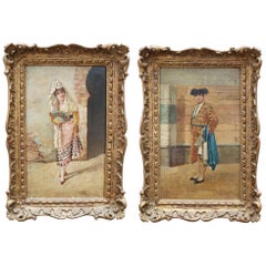 19th Century Spanish Andalusian Pair of Paintings by A. del Aguila
