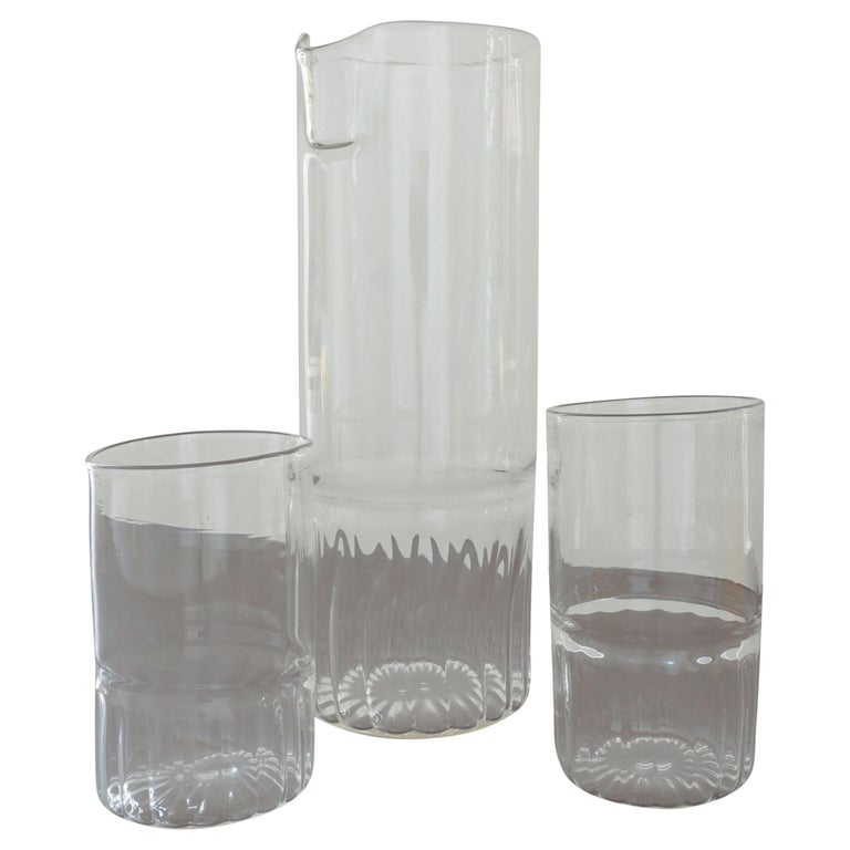 Two Hand Blown Glass Tumblers with Matching Carafe, Designed by Max
